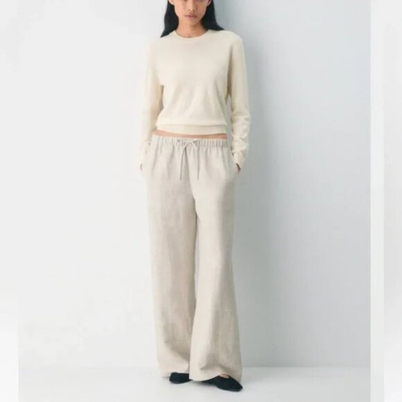 Aritzia Wilfred The Lodge Pant High Rise Relaxed Cruise Linen Taupe Cola Size XL - Picture 3 of 9